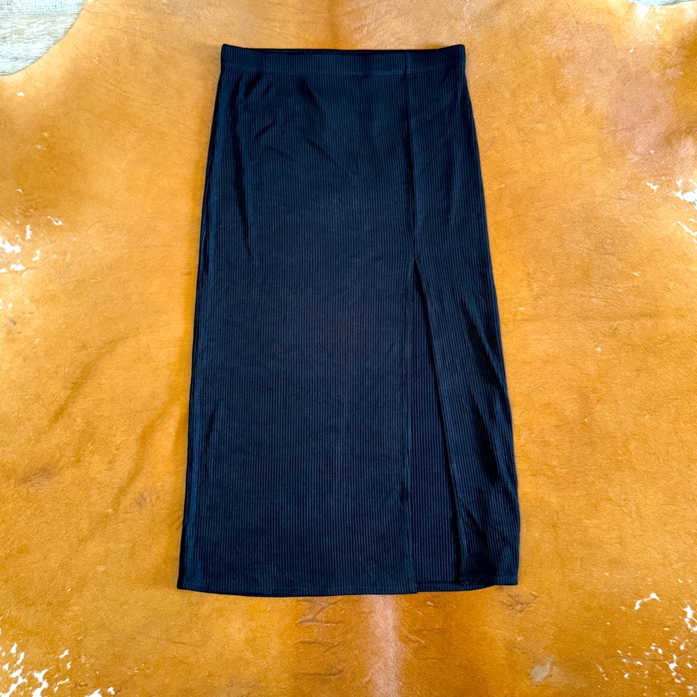 Free People Black Ribbed A-Line skirts with front slit
